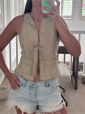 Zara Beige Tie-Front Utility Vest
